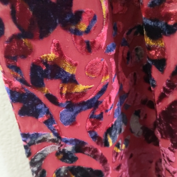 Burnt Velvet Red Navy Gold Women's Scarf Fringe whimsigoth vamp romantic - Picture 3 of 5